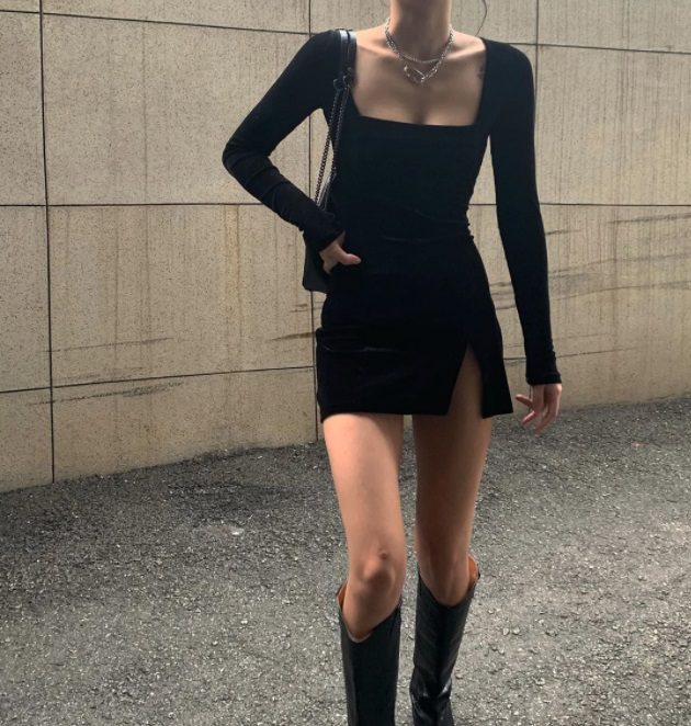 vestido curto preto com manga